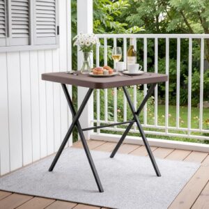 FurniEdge Folding Table, Portable Coffee Table 27in Square Table for Small Spaces, Patio Card Table Foldable Picnic Table with 400 LBS Capacity for Indoor Outdoor Use, Brown