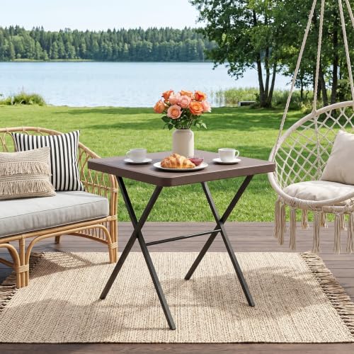 FurniEdge Folding Table, Portable Coffee Table 27in Square Table for Small Spaces, Patio Card Table Foldable Picnic Table with 400 LBS Capacity for Indoor Outdoor Use, Brown - Image 6