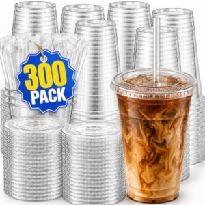 𝟑𝟎𝟎 𝐏𝐚𝐜𝐤 𝟏𝟔 𝐨𝐳 Plastic Cups with Lids, Plastic Coffee Cups