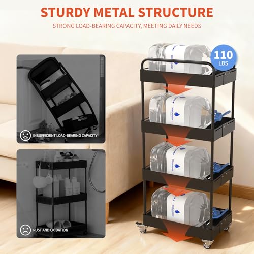 HOTEAGLE Rolling Cart 4-Tier, Adjustable Width & High Adaptability - Image 4