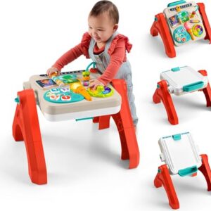 Fisher-Price 4-in-1 Activity Table & Easel, Multilanguage Version | English, French, Spanish, Portuguese, Laugh & Learn Baby & Toddler Toy with Educational Music for Ages 6+ Months