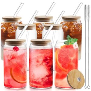 8pcs 20oz Glass Cups with Bamboo Lids and Straws，Iced Coffee Cups with Lids