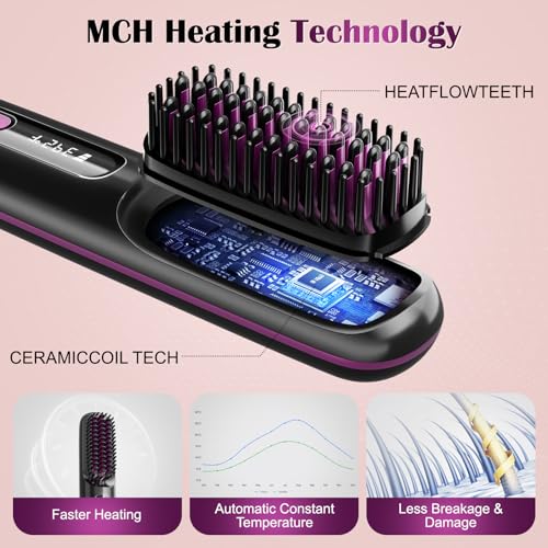 Hair Straightener Brush,Ceramic Ionic Anti-Frizz Hair Brush, - Image 2