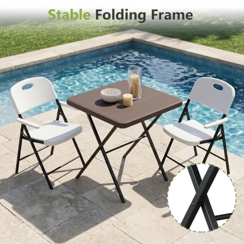 FurniEdge Folding Table, Portable Coffee Table 27in Square Table for Small Spaces, Patio Card Table Foldable Picnic Table with 400 LBS Capacity for Indoor Outdoor Use, Brown - Image 5