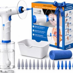 Electric Ear Wax Removal Kit, Rechargeable, 4 Modes, LED Light, 15 Nozzles | Easy-to-Use Ear Irrigation System with 500ml Water Cup, 15 Soft Tips, Towel & Rechargeable Battery