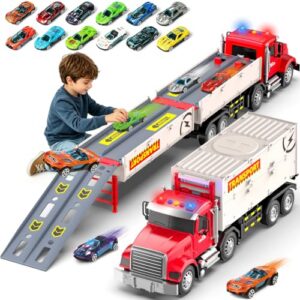 Carrier Trucks for Kids Ages 4-8, Big Semi Truck Toy Cars for Kids Ages 4-8 | Car Toy Trucks for Boys Age 4-7, 12 Die-Cast Toy Car Storage Truck, Kids' Play Cars & Race Cars, Gift Toys for Kids Age 3+
