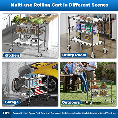 Leteuke 3 Tier Rolling Carts with Wheels, Heavy Duty Rolling Utility Cart | NSF Commercial Grade Metal Cart with Handle&Shelf Liner,Trolley Serving Cart for Kitchen,Restaurant,Plant Display,Black - Image 5