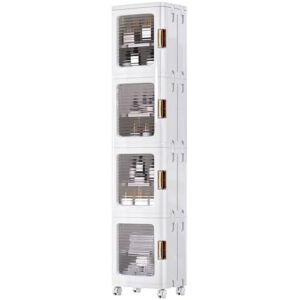 VECELO 4-Tier Narrow Storage Cabinet with Wheels, White | Bathroom Organizers and Storage, Adjustable Shelves, Anti-Tip, Slim, for Bathroom Kitchen Laundry and Small Spaces