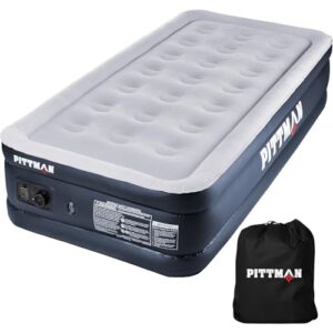 Pittman Outdoors Twin Double High Mattress, Built In Pump, Black, 18 In | Holds 600 lb, Reinforced Coil Beam Design, Self Inflating Design, Deflates Fast, Folds Away Flat for Storage