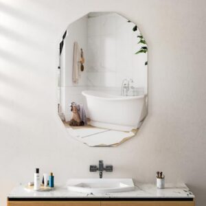 frameless oval mirror, 22X30 Inch Single Beveled Edge Frameless, | Beveled Edge Mirror,for Living Room Bedroom Entryway Mantel Hallway Decoration, Hang Horizontally or Vertically。