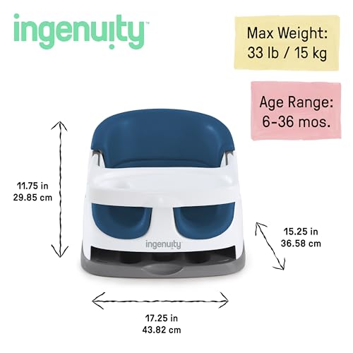 Ingenuity Baby Base 2-in-1 Booster Feeding and Floor Seat with Self-Storing Tray - Night Sky - Image 6