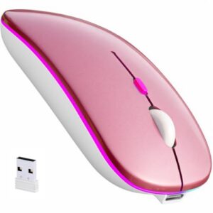 NorOasis Rechargeable Wireless Mouse with 7-Color LED, Rosegold | Dual Mode Bluetooth 5.2 + 2.4G USB Receiver, Slim Portable Cordless Mouse for Laptop, iPad, Mac, Chromebook