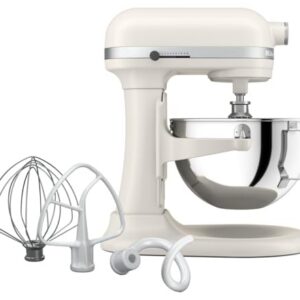 KitchenAid 5.5-Qt Bowl-Lift Stand Mixer, KSM55SXXX, Porcelain White | 11 Mixing Speeds, Includes Flat Beater, Dough Hook, Wire Whip, Stainless Steel Bowl