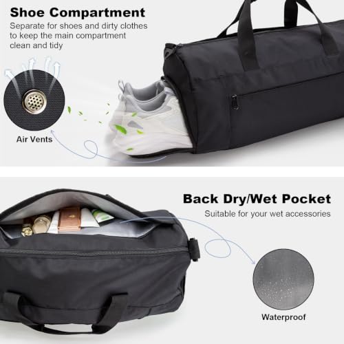 Gym Bag for Men & Women with Shoe & Wet Compartment, Travel Duffle Bag for Sports, Fitness & Workout, 23 x 12 x 12″ (Medium) - Image 3