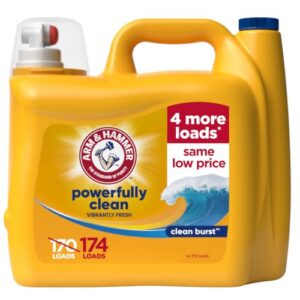 ARM & HAMMER Liquid Laundry Detergent, Clean Burst Scent, 174 Fl Oz | Concentrated Formula, Powerful Clean, Clean Burst Scent, With 4 More Loads, 174 Fl Oz, 174 Loads