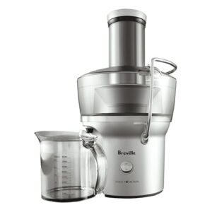 Breville BJE200XL Juice Fountain Compact Centrifugal Juicer, Silver | Juice whole produce quickly with juicer's 3 in wide chute | Space-saving design for small kitchens | 25 fl oz capacity