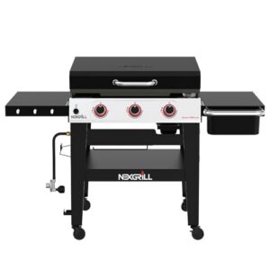 Nexgrill Daytona 3-Burner Gas Griddle, Flat Top Grill with Side Tables | Offers 45000 BTU, Hot-Rolled Steel Surface, 630 SQ In Cooking Space, Removable Grease Tray, Condiment Tray, Steel Lid