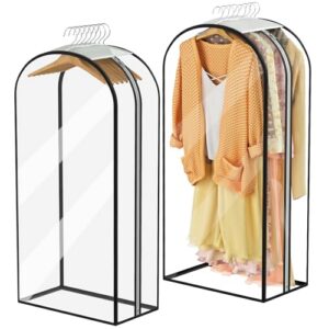 Garment Bags for Hanging Clothes 40” Long, Ultra Clear Suit Bags for Closet Storage, Moving Organization, Travel Covers with 10" Gussets for Coat, Dress, Shirt and Sweater - 2 PCS