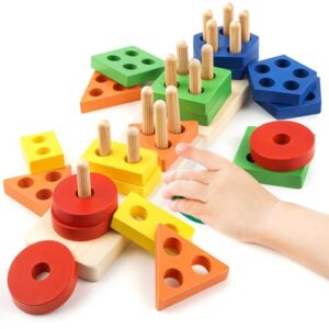 Montessori Toys for 2 3 Year Old Girls Boys, Wooden Sensory Toys for 2-3 Year Old Birthday Gifts, Education Toddler Puzzles Toddler Easter Basket Stuffers Learning Toy Activities Puzzles Ages 2-3