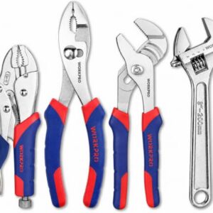 WORKPRO Pliers Set 4-piece Locking Plier Slip-joint Plier Groove Joint Pliers and Adjustable Wrench Home Maintenance Tool Kit