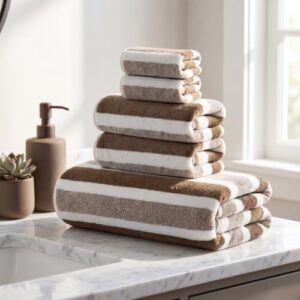 JDKVNIEE Premium 5-Piece Bath Towel Set | 100% Microfiber Ultra Soft & Quick Dry | Large Bath Towels, Hand Towels & Washcloths for Bathroom, Spa, Gym, | 1 Bath, 2 Hand, 2 Washcloths | Brown