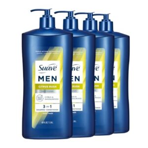 Suave Men Citrus Rush 3 in 1 Shampoo, Conditioner, Body Wash | body wash & shampoo for men with glycerin & keratin that hydrates & smooths hair, citrus scent