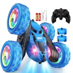 Remote Control Car 4Wd Stunt Car 360° Flip Rc Cars Toys Gifts for Kids 6-12 | Double‑Sided Driving RC Car 2.4GHz,LED Lights & USB‑C Modular Battery,Kids Gift for Birthday Christmas,Blue