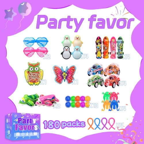 Wuridiwa 180 Party Favors for Kids, Fidget Toys Bulk, Treasure Box Toys for Classroom Prizes, Goodie Bag Stuffers Pinata Fillers, Carnival Birthday Stocking Stuffers for Boys Girls, Prize Box Toy - Image 3