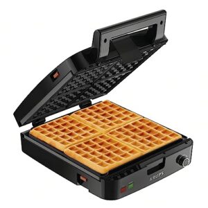 KRUPS 4-Slice Belgian Waffle Maker Nonstick Removable Plates | 5 Browning Levels, Stainless Steel Exterior Audible Ready Beep, Removable Plates, Family Size, Great for Family Breakfasts