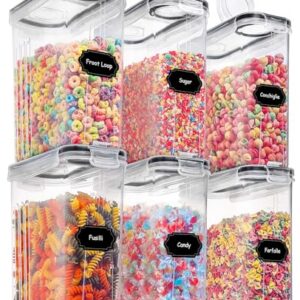 PRAKI Large Dry Food Storage Containers with Lids, 6PCS Airtight Cereal Containers Storage Set, Leak-proof Canister Set for Kitchen Pantry Organization with 20 Labels & Marker (4L Black)