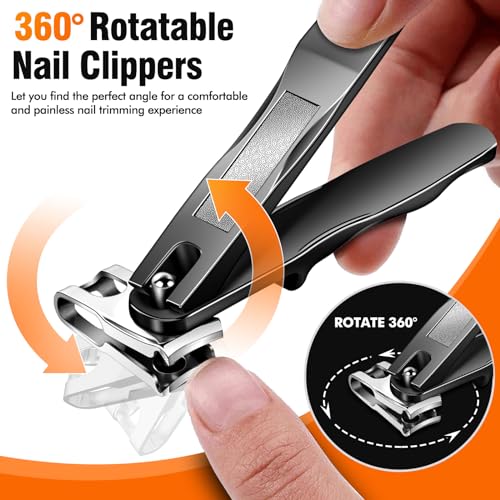 Nail Clippers for Men Thick Nails, Toenail Clippers for Thick Toenails with 16mm Wide Jaw Opening, 360 Degree Rotary Fingernail Clippers Nail Cutter Set for Seniors Long Handle Gifts for Men Women - Image 2