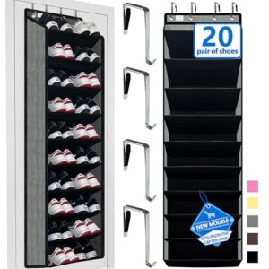 zebricolo shoe organizer,70 Pounds Large Capacity,20-30-Pair over the door shoe organizer,10 Tiers shoe rack for closet,New upgrade Anti-scratch heavy duty hook and Bamboo material Baffle,Grey/Black