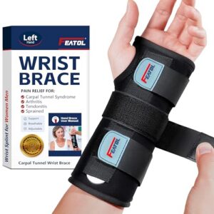 FEATOL Carpal Tunnel Wrist Brace Night Support, Adjustable Left Hand Brace | S/M, Wrist Splint with Metal Bar for Women & Men; Relieves Tendonitis, Arthritis & Sprain; Day & Night Wear for Sleep or Work