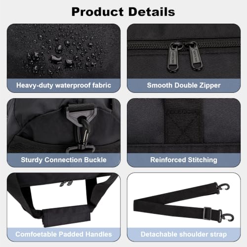 Gym Bag for Men & Women with Shoe & Wet Compartment, Travel Duffle Bag for Sports, Fitness & Workout, 23 x 12 x 12″ (Medium) - Image 5