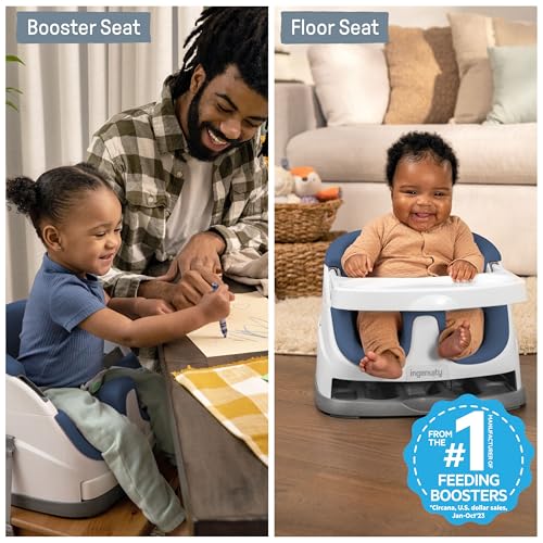 Ingenuity Baby Base 2-in-1 Booster Feeding and Floor Seat with Self-Storing Tray - Night Sky - Image 2