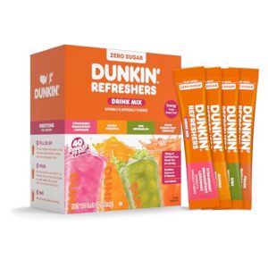 Singles To Go! Dunkin' Refreshers Green Tea Drink Mix Packets, 40 Count | Sugar Free, Loaded Tea Packets with Caffeine Energy from Green Tea, Aspartame-free, Just add water, Energy Drink Alternative