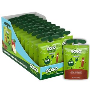 GoGo squeeZ No Sugar Added Apple Cinnamon Applesauce, 18 Count | Kids On The Go Fruit Snack Made with Apple and Cinnamon; 3.2 Oz Pouches, Gluten and Nut Free, Recloseable Cap, BPA-Free