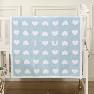 BOBOYOYO Plush Baby Blankets for Newborn Girls Boys Heart Soft Fuzzy Warm Swaddle Receiving Blanket 30 x 30 Polyester Toddler Blanket for Crib Stroller Nursery Blue